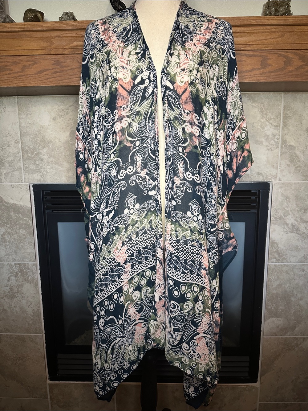 Moss Rose One Size Boho Paisley Floral Kimono Wrap Shawl